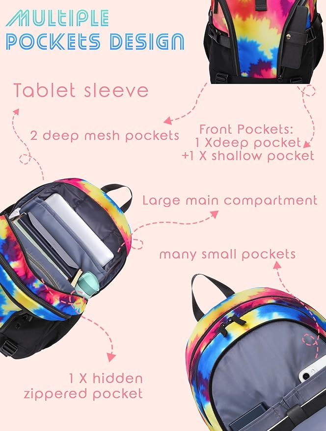 BLUEFAIRY High School Backpack for Girls Boys Middle School Bookbag for Kids Back to School Bag for College with Large Compartment Casual Daypack Mochilas para Niñas Adolescentes 18" Black Rose