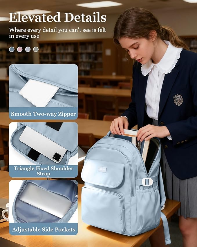 Lightweighr College School Backpacks For Women,Classic Middle Student Bookbag For Teens Girls,Waterproof Middle School Bag Boys(Blue)
