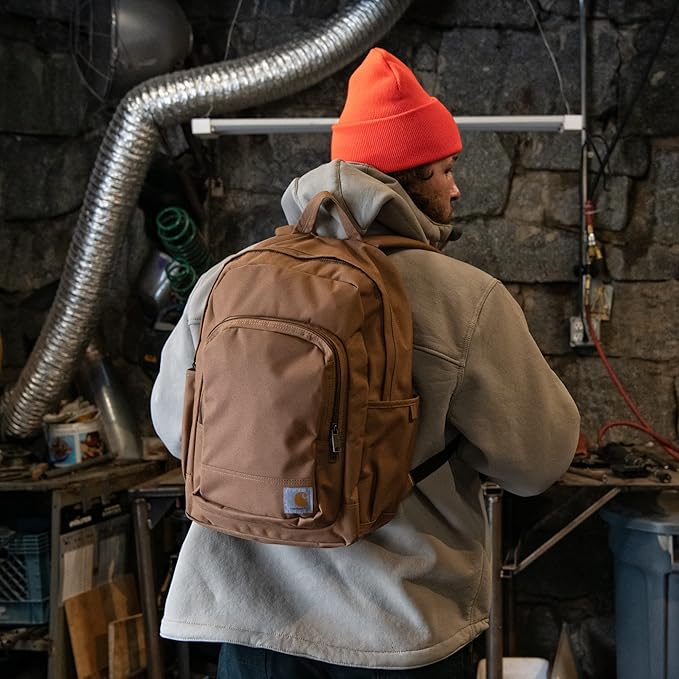 Carhartt 25L Classic Laptop Backpack, Durable Water-Resistant Pack W/ 15" Laptop Sleeve and Multiple Organizational Compartments, PFAS Free, Carhartt Brown