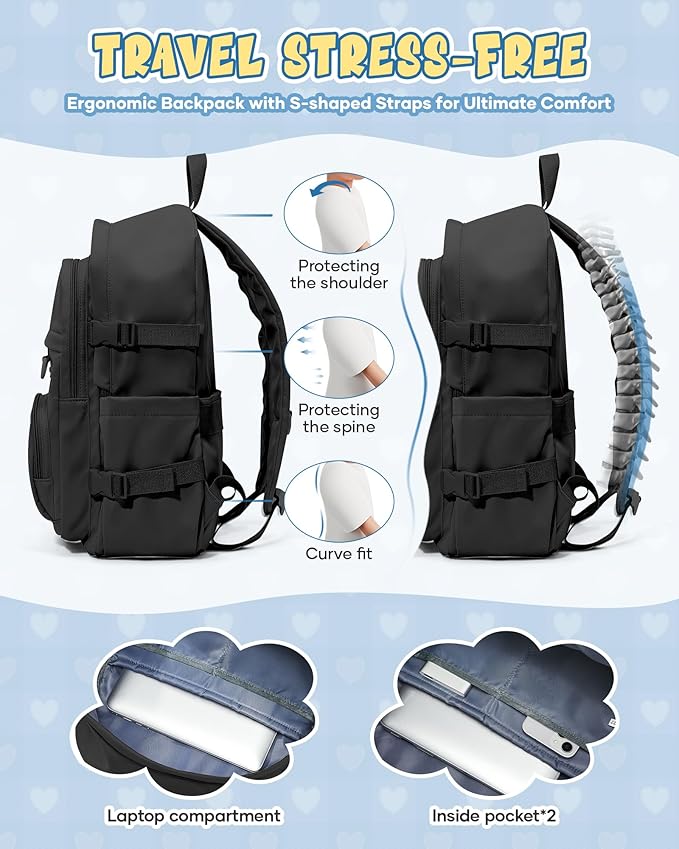 Black Lightweight Backpack for College & High School Backpack With Lots of Pockets Cute School Bag for Girls Boys, Large Capacity Bookbag for Women Men, Waterproof Teens Casual Daypack Backpack