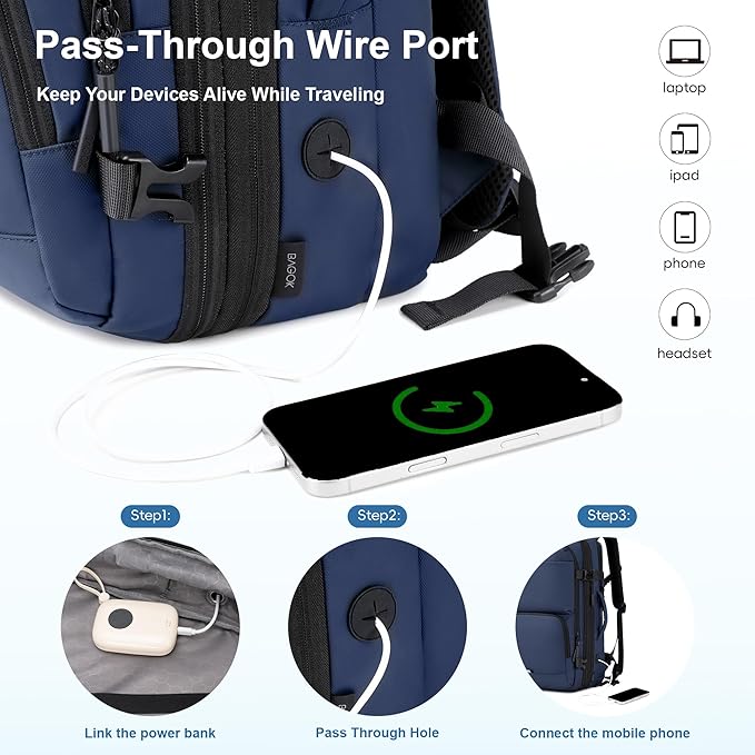 Carry On Travel Backpack, 35L-40L Expandable Extra Large Airline Approved,Lightweight Daypack for Men and Women（Blue）