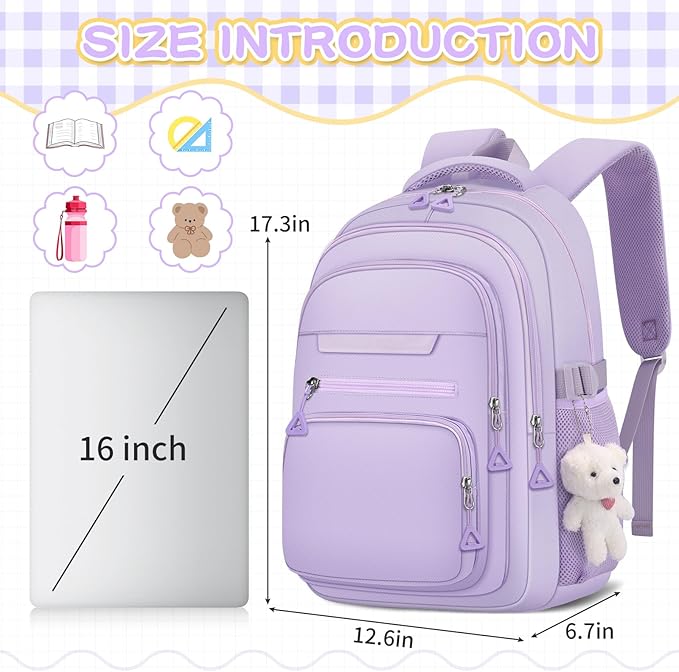 Cute Girls Backpack for School Kids Travel College backpack for Women Teen Purple Bookbags Aesthetic Laptop Bagpack