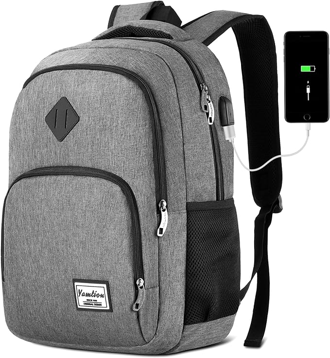 YAMTION Backpack for Men and Women,School Bookbag for Teenager,15.6 inch Laptop Bookbag with USB Charging port for Business Work College Travel Trip