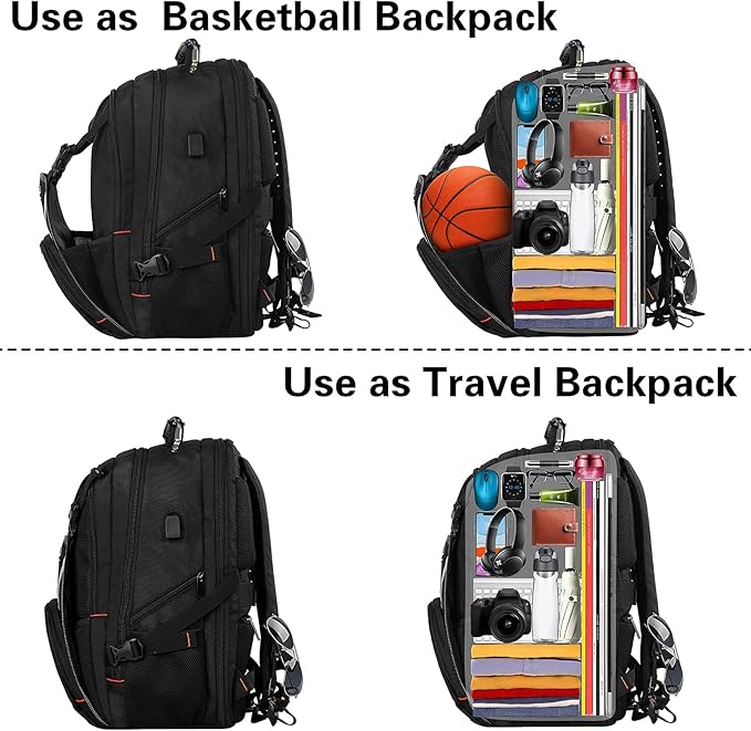 Jiefeike Travel Laptop Backpack, Extra Large Bookbag for Men Women,Basketball Backpack with USB Charging Port RFID Anti Theft TSA Approved College Student Waterproof Bag Fits 17 Inch Computer Notebook