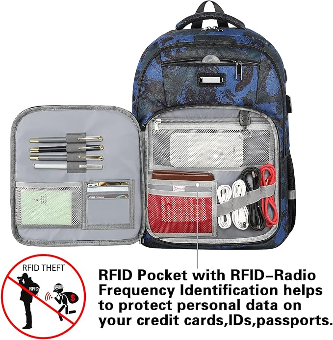 Jiefeike Laptop Backpack for Men, Large Travel Backpack TSA Friendly Anti Theft Backpacks with USB Charging Port, Water-Resistant Bag Daypack for Work, 17.3inch Approved Computer Bookbag & Notebook