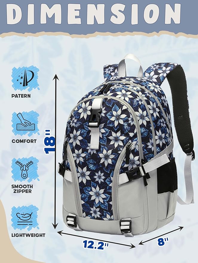 BLUEFAIRY High School Backpack for Girls Boys Middle School Bookbag for Kids Back to School Bag for College with Large Compartment Casual Daypack Mochilas para Niñas Adolescentes 18" Navy Blue