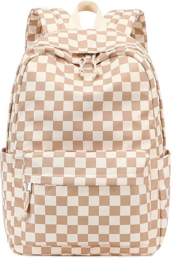 LOULOU Kids Backpack for Girls, Large Checkered School Backpack for Kids 8-12, Lightweight Bookbag for Elementary Middle & High School, Travel & Airplane Backpack for Kids, Cute Back to School Gifts