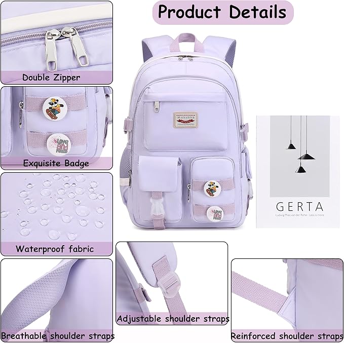 Makukke School Backpacks for Teen Girls - Laptop Backpacks 15.6 Inch College Cute Bookbag Anti Theft Women Casual Daypack,Purple Backpack