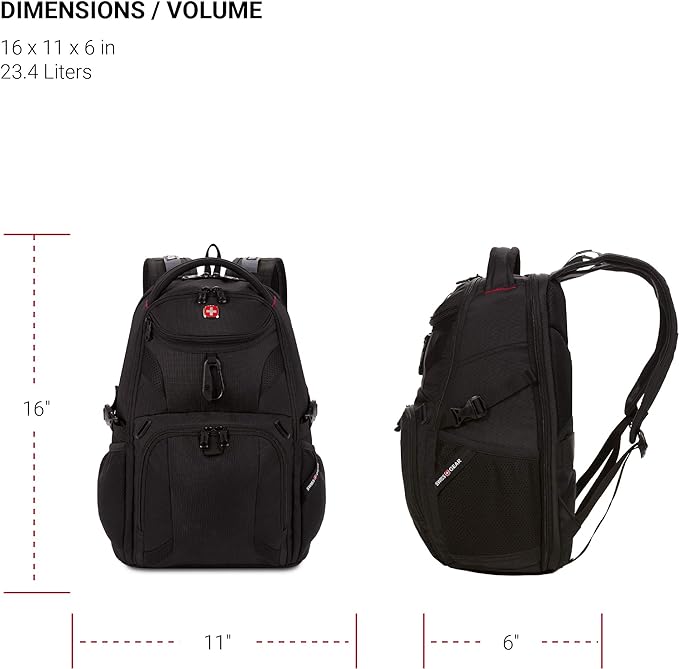 SwissGear 1900 Scansmart Mini/Slim Version, Fits Most 13 Inch Laptops and Tablets, TSA Friendly Backpack, Black