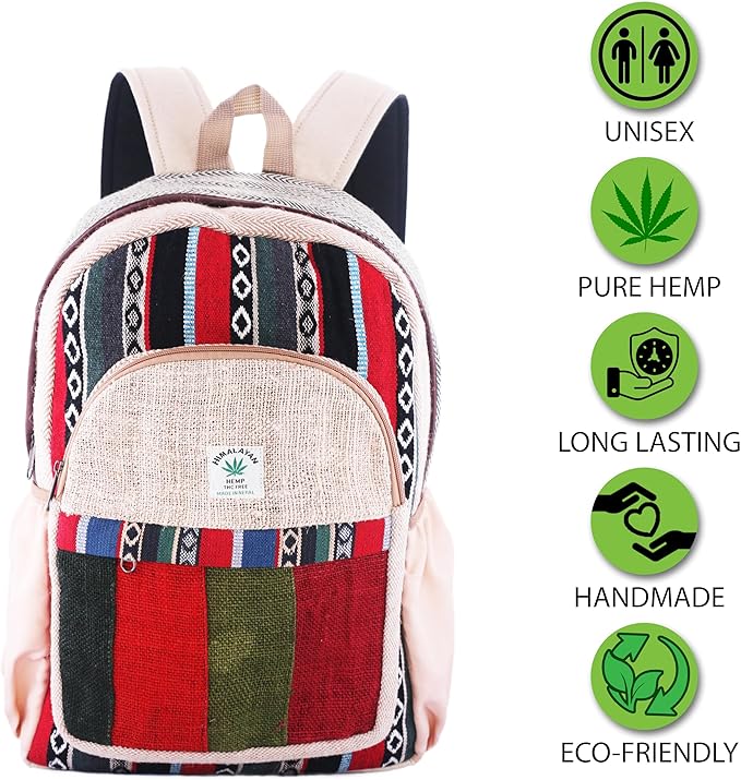 Anitya Hemp Backpack, Multi-Functional Pockets, Eco-Friendly, Unisex, Hiking Daypack, Durable Rucksack