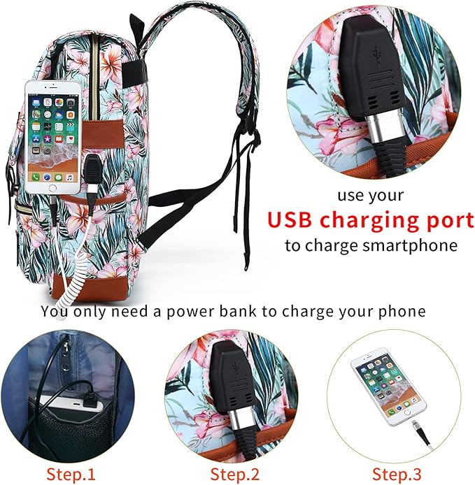 YGR Floral Laptop Backpack for Women, Female, School, Travel, Business, Outdoor Sports, Office, Work