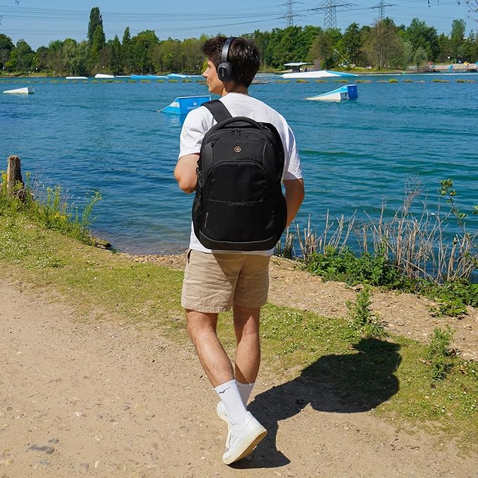 Swissdigital Design Adult Laptop Backpack, College Laptops Backpack with USB Charging Port for Men and Women Fits 16 Inch Notebook with Finder Keychain, Bluetooth Tracker, Item Locator for Keys