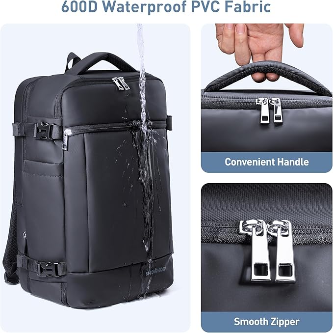 SHOWKOO Laptop Backpack for 17 Inch Laptop, 40L Expandable Large Capacity Backpack, TSA Carry On Travel Backpack with Padded Laptop Compartment, Water-Resistant College & Commuter Bag, Black