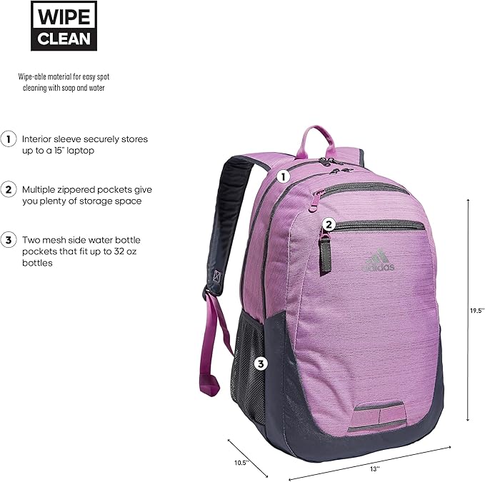 adidas Unisex Foundation Backpack for Laptop, Large Durable Athletic Gym Bag