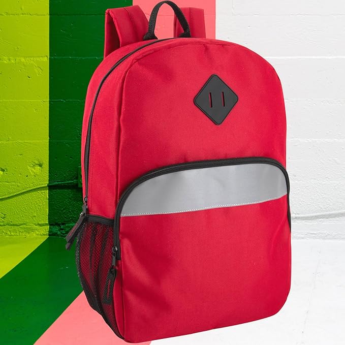 Trail maker Reflective School Backpack for Kids | Colorful Backpack with Adjustable Straps, Side Water Bottle Pockets (Red)