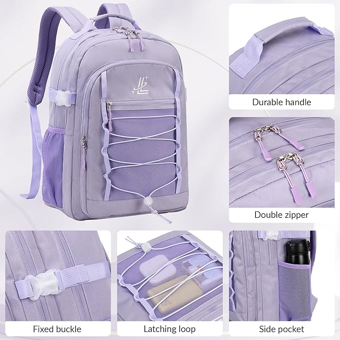 Lanola Travel Backpack Durable Middle Schoolbag Travel Bag for Men & Women Lightweight College Student Backpack - Gray Blue