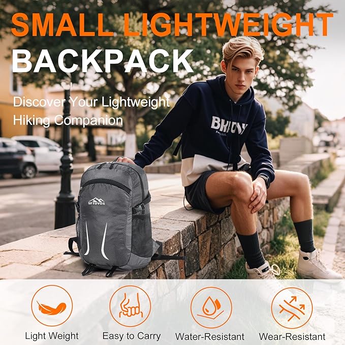Small Hiking Backpack 35L Travel Lightweight Hiking Packable Daypack Water-Resistant Foldable Backpacks for Women Men Camping (Grey)