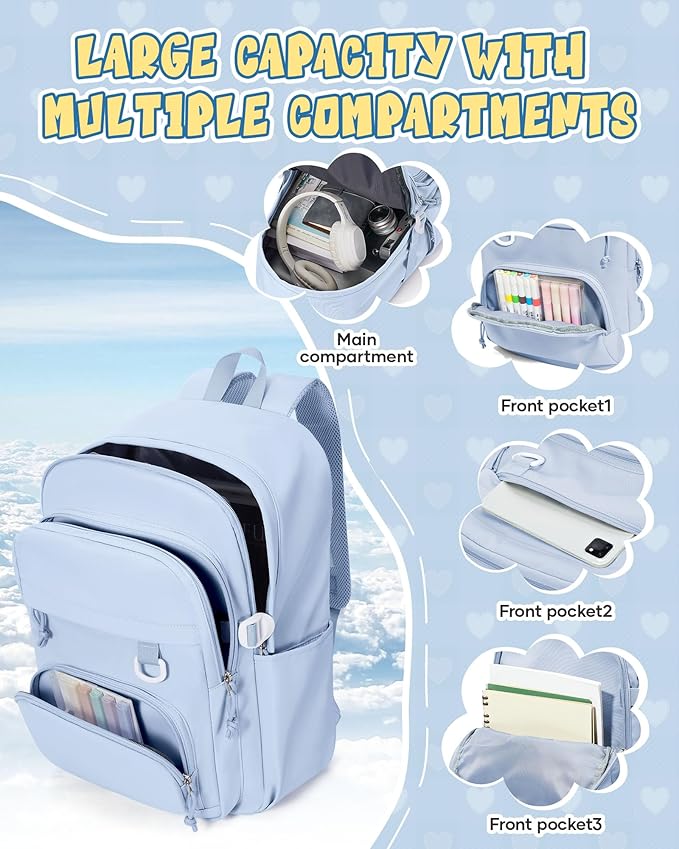Lightweight Backpack for College & High School Backpack With Lots of Pockets Cute School Bag for Girls Boys, Large Capacity Bookbag for Women Men, Waterproof Teens Casual Daypack Backpack(Blue)