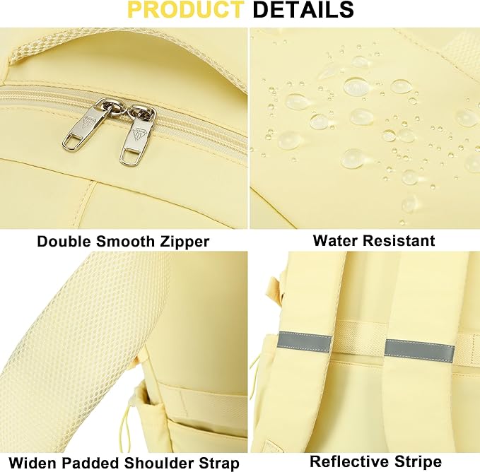 Laptop Backpack 15.6 Inch College Backpacks for Women,School Backpack for Girls, Anti Theft Travel Daypack Bookbags (Yellow)
