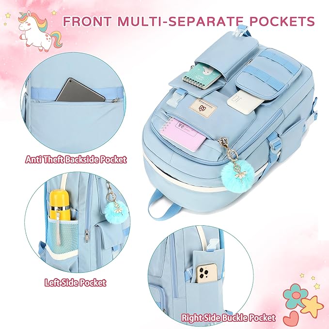 Backpack for girls Laptop Backpacks 15.6 Inch College Cute Bookbag Anti Theft Primary Elementary School Bag Casual Daypack for Teens Girl Women Students (Blue)