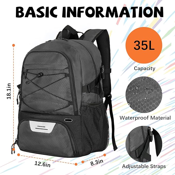 Goloni Basketball Bag,Large Sports Bag with with Separate Ball & Shoe Compartments,Gym Bag for Basketball,Soccer,Volleyball