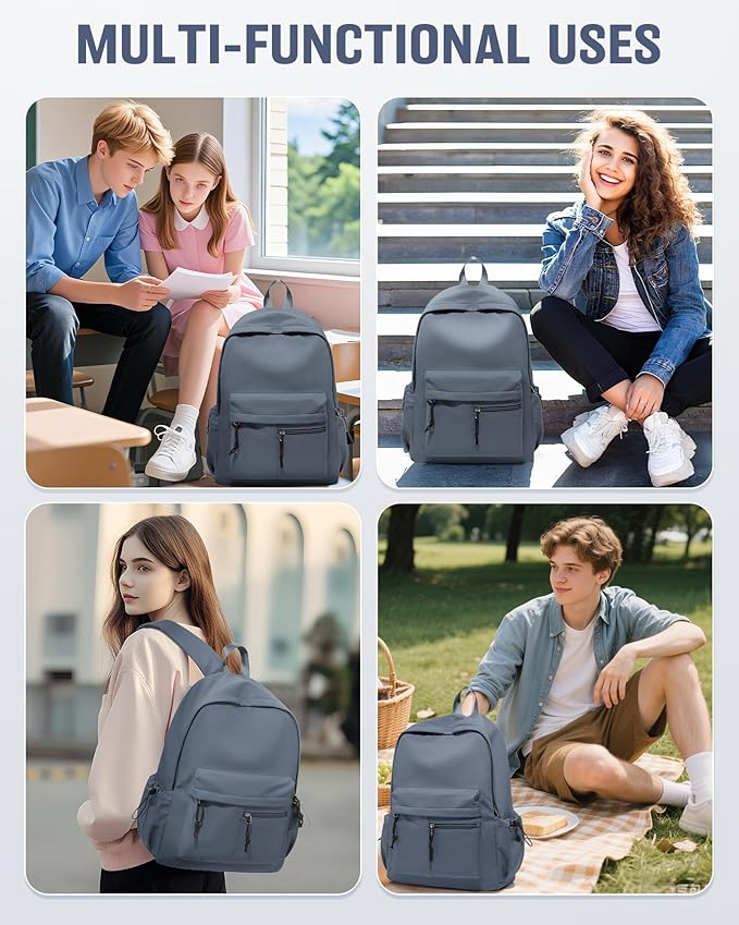 School Backpack for Girls Boys Bookbag Cute Aesthetic College Backpack Women Middle High School Teen Students Book Bag Lightweight Gym Work Laptop Casual Daypack Backpacks Men Blue Purple