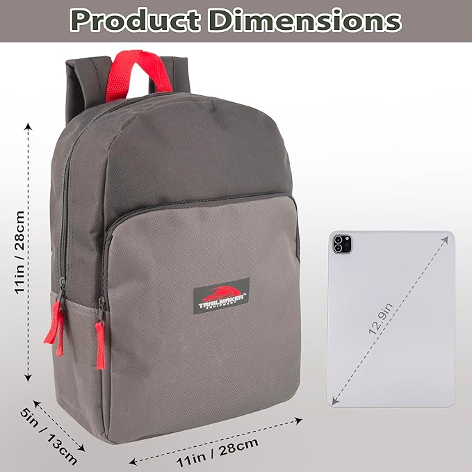 Color Block Backpacks for School Boys and Girls, 15 Inch Two Tone Colorful Small Travel Backpack for Kids (Grey)