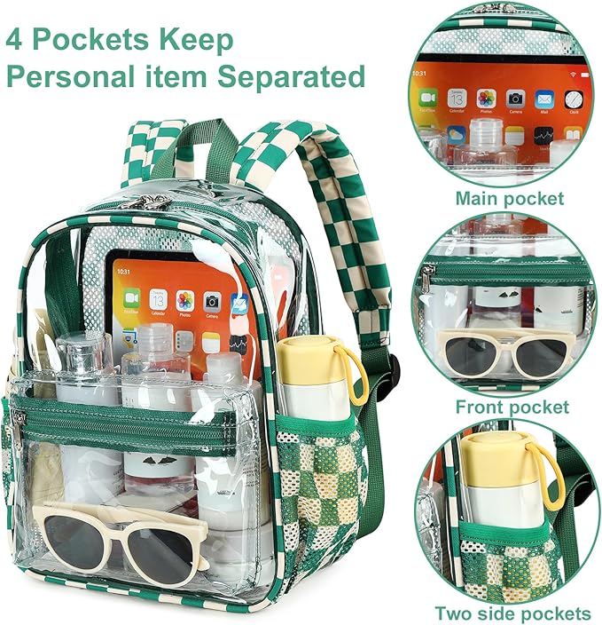 BTOOP Clear Mini Backpack for Stadium Events 12x12x6 Small Transparent Backpacks Plastic See Through Clear Bag for Concerts Work Festival Security Travel