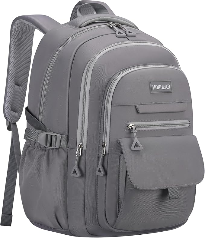 School backpack for Girls, Aesthetic Backpack for Women Cute Bookbag Preppy College (Grey)