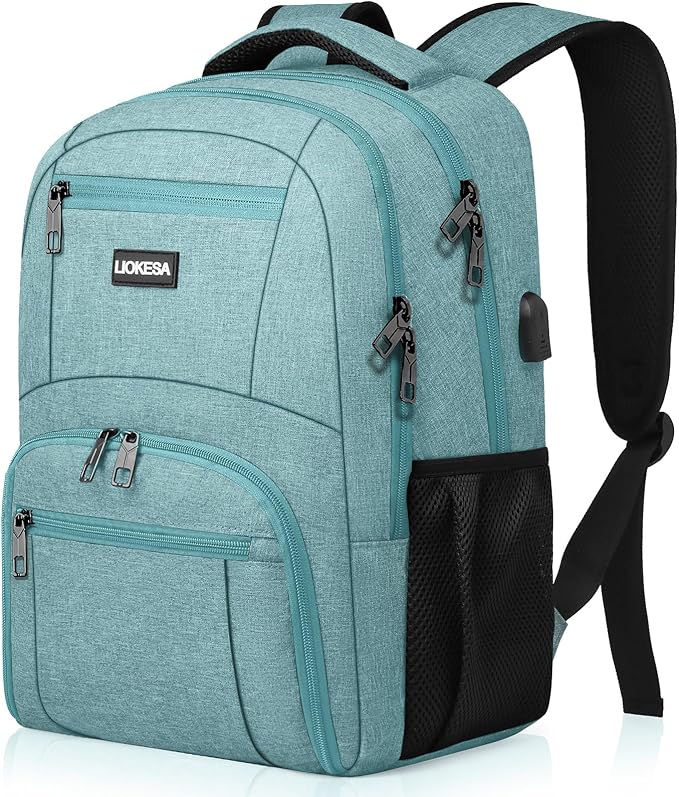 Backpack for Men Women, School Backpacks for Teen Boys Girls, Water Resistant Laptop Backpack with USB Charger, 15.6 Inch Black College Bookbag, Teal