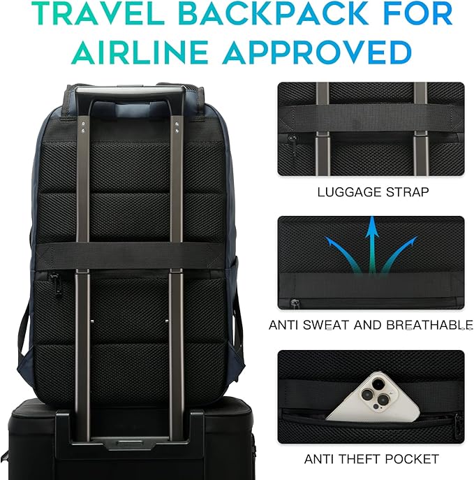 FUTURE AESTHETICS Smart Waterproof Travel Backpack Business Flight Approved Carry on Backpack for Men Women ，Large Capacity Laptop Backpack，Water Resistant Computer Backpack Fits 16 Inch Laptop(Blue)