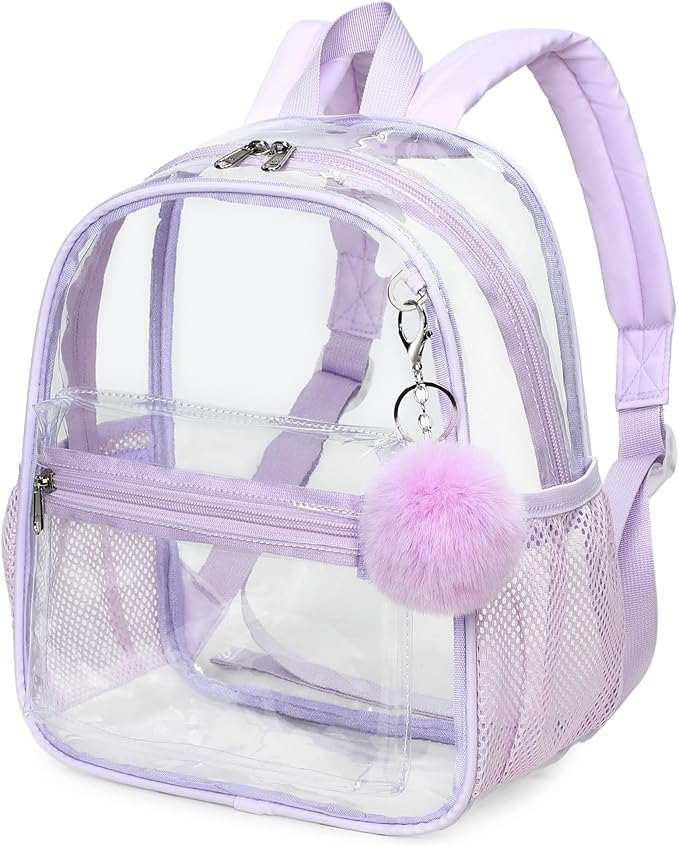 BTOOP Clear Mini Backpack for Stadium Events 12x12x6 Small Transparent Backpacks Plastic See Through Clear Bag for Concerts Work Festival Security Travel Purple