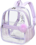 BTOOP Clear Mini Backpack for Stadium Events 12x12x6 Small Transparent Backpacks Plastic See Through Clear Bag for Concerts Work Festival Security Travel Purple