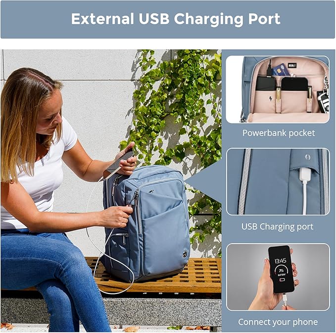 Swissdigital Design Women's Backpack for Work/Travel/Leisure with USB Charging Port, Water Bottle Holder, Separate Sunglass Pocket - Fits 15.6 inch Laptop,Blue | SD1006F-13