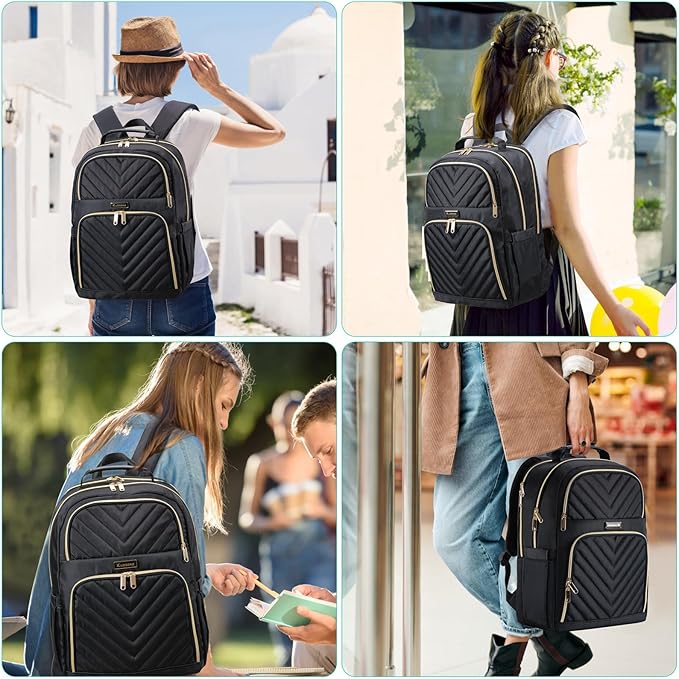 Backpack for Women, 17.3 Inch Large School Backpack, Girls Bookbag, Big Work Travel Laptop Back Pack Purse Casual Daypacks, Black