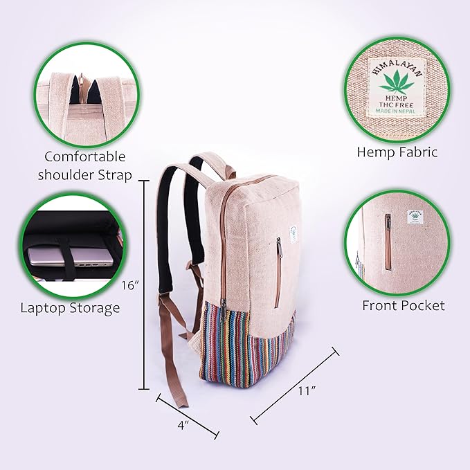 Anitya Hemp Backpack, Multi-Functional Pockets, Eco-Friendly, Unisex, Hiking Daypack, Durable Rucksack (AHLB011)
