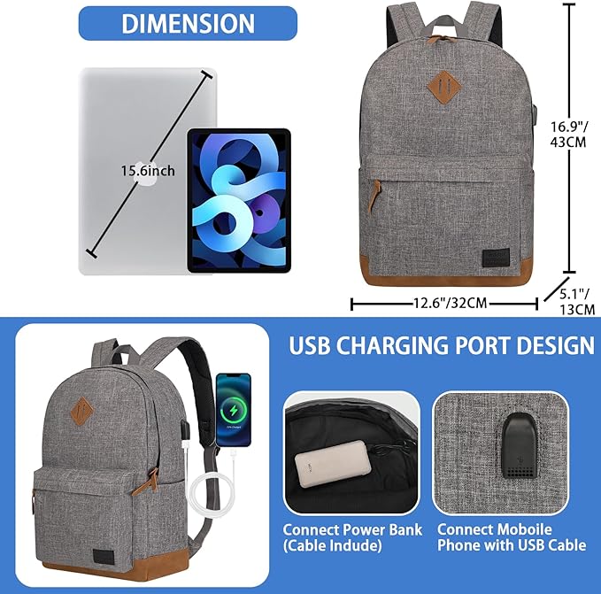 Goloni Backpack for Men Women, Anti-Theft Travel Laptop Backpack, Water Resistant 17.3 Inch USB Charging Backpack, Large Capacity Work Commute Bag