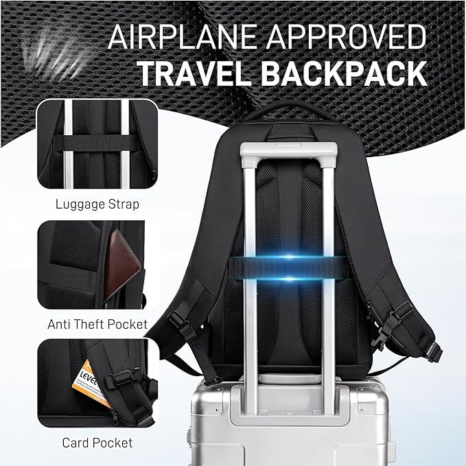 FENRUIEN Business Laptop Backpack for Men, Anti-Theft Travel Backpack with USB Charging Port, Water-Resistant Computer Pack Fits 15.6" Laptop, TSA-Friendly Commuter Daypack, Black