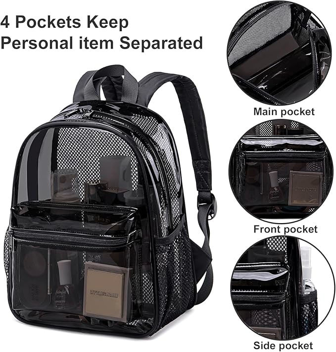 Clear Mini Backpack Stadium Events 12x12x6 Small Transparent Backpacks Plastic See Through Bag for Work Festival Security Travel