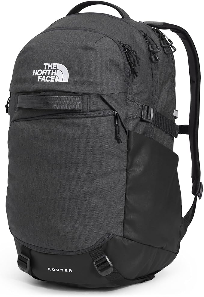 The North Face Router Everyday Laptop Backpack - Daypack, Water Repellent, Laptop Sleeve, Reflective Details, Asphalt Grey Light Heather/TNF Black-NPF, One Size