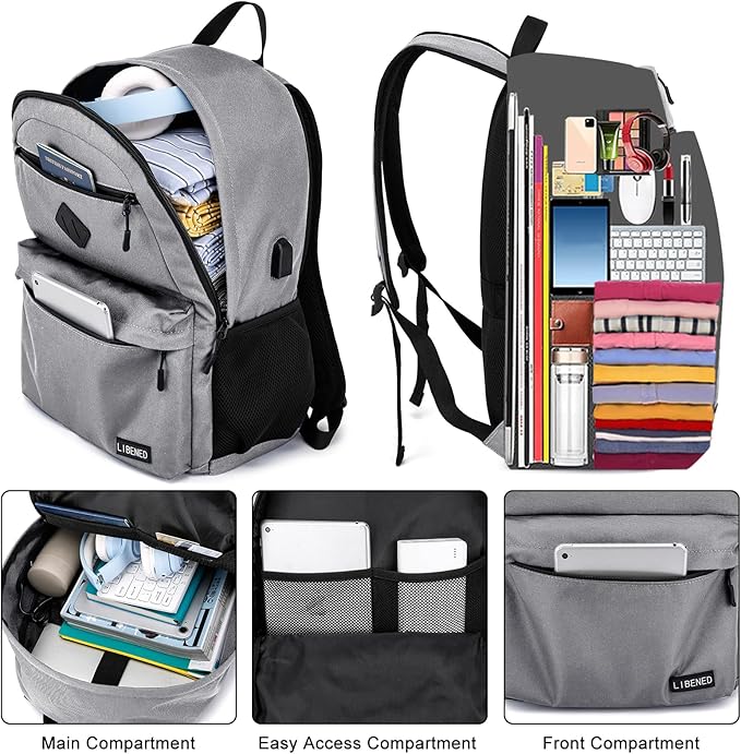 School Backpack for Teen Boys Girls, Choice for School and College Backpack, Comfortable 15.6 inch Laptop Bookbag, Grey