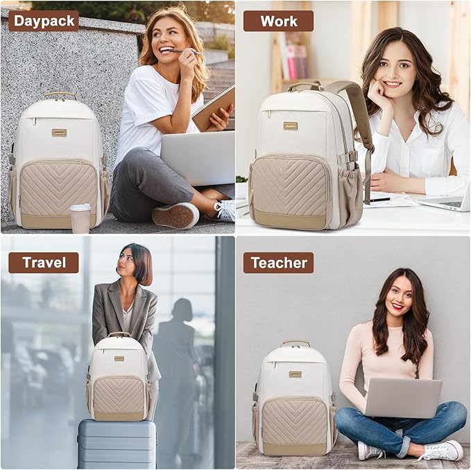 Laptop Backpack for Women Bookbag: 17 inch Work Backpacks with Pouch Pocket for Large Capacity Cup & USB Charger College Book Bag Travel Business Nurse Teacher Bookbags Anti-theft Back Pack