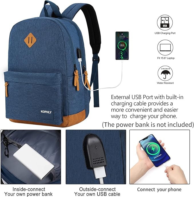 SUPACOOL Lightweight Laptop Backpack with USB Charging Port for Men and Women, Double Layers Backpack for College, Work, Travel, Casual(Navy Blue)