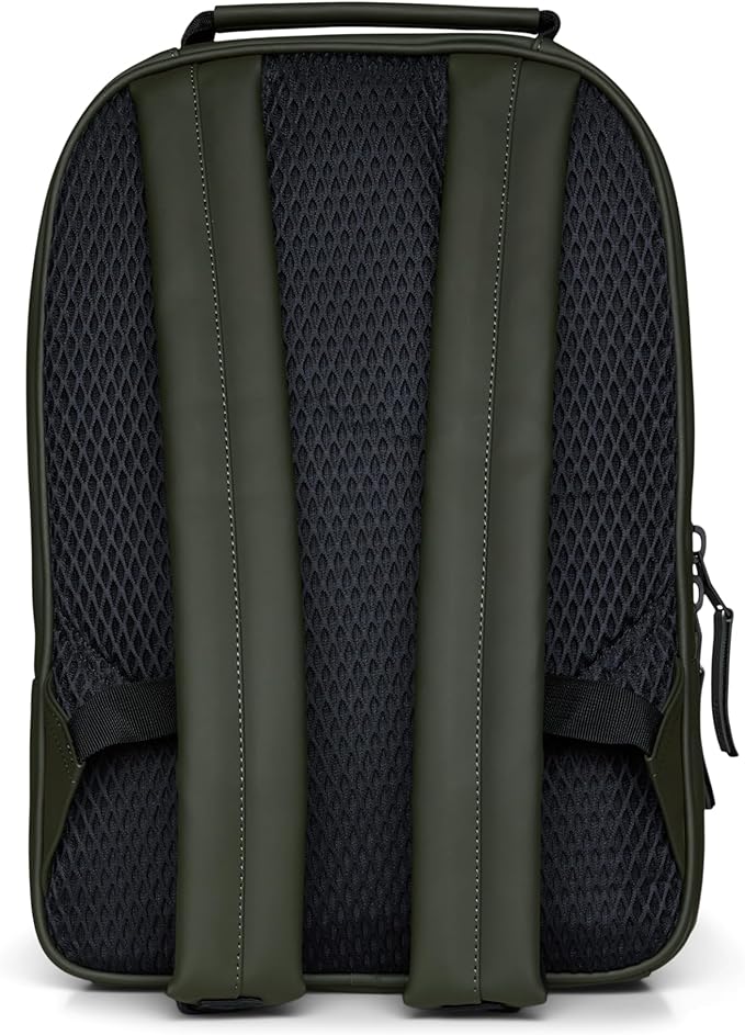 RAINS Book Daypack Regular Green Laptop Backpack for Men and Women, Waterproof Black Minimalist Commuter Bag with 15”-16"