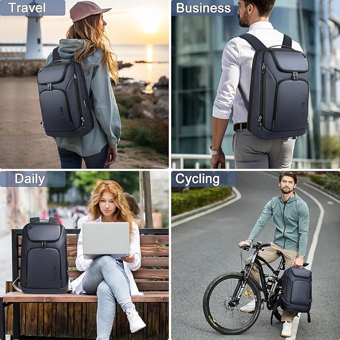 hk Business Smart Backpack for Men Anti-Theft for 17.3 Inch Laptop with USB Charging Port Water-Resistant Large Durable Compact 30L for Travel College Work-Deep Blue