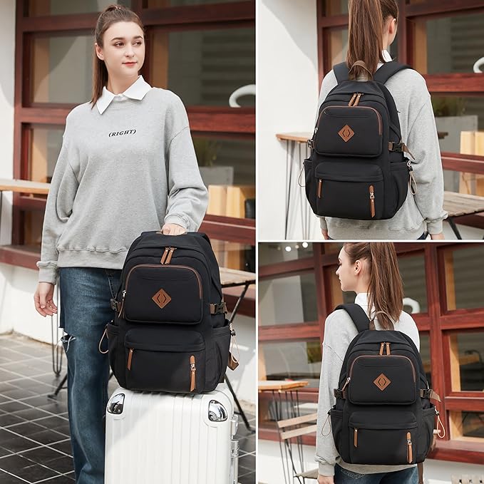 AO ALI VICTORY laptop backpack 15.6 inch anti theft travel backpacks for men and women large college bookbag work business daypack middle high school bag for girls boys teens students black
