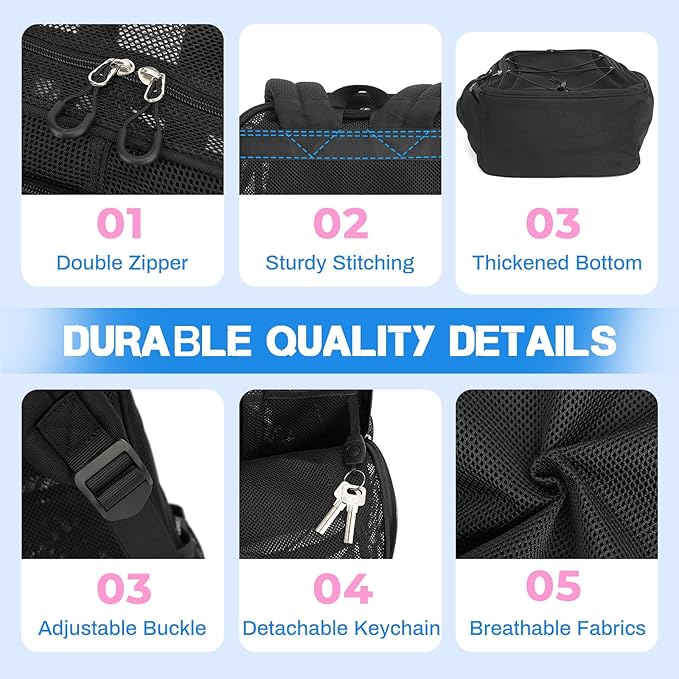 Mesh Backpack, Heavy Duty Mesh Bookbag for Girls Boys Kids, See Through Clear Backpacks, Net Backpack Transparent Breathable for School Beach Swim Travel Outdoor, Black