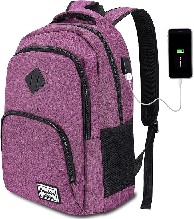YAMTION Backpack for Women,School Bookbag for Teen Girls College Backpack with USB Charging Port,Pink