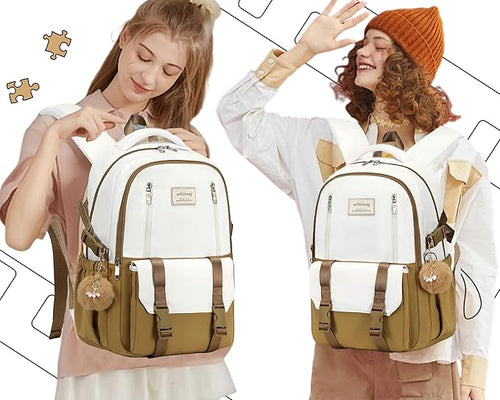 Caoroky knight Travel Laptop Backpack for Women Girls Elementary High School Bag College Backpacks Waterproof Daypack Large Bookbags Purse for Teens Students Computer Bags 15.6 Inch-Brown