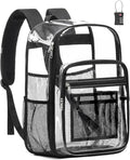 Extra Large Clear Backpack with TSA Lock, Heavy Duty Transparent See Through Clear Bookbag for College, Work, Travel, Casual Sport, Black